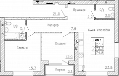 2-комнатная квартира №68, 74,8 кв. м, на ул Генерала Круковского, 4, третий этаж
