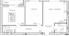 2-комнатная квартира №15, 88,00 кв. м, на ул Генерала Круковского, 4, четвертый этаж